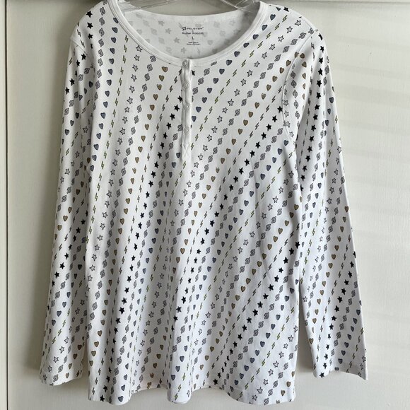 Roller Rabbit x Peloton Limited Edition Print Pajama Top Size L Hearts Stars - Picture 3 of 15